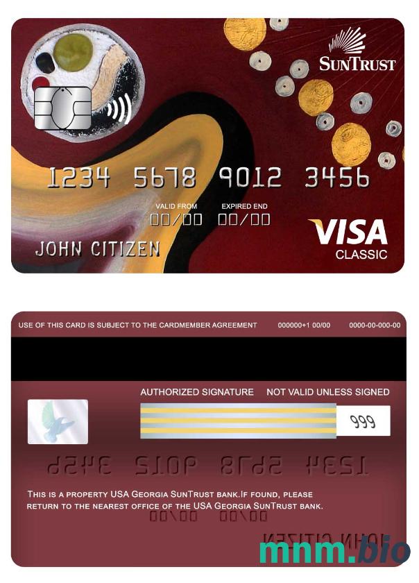 USA Georgia SunTrust bank visa klasyczny karta przykład w formacie PSD